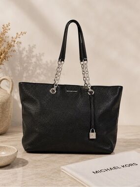 Michael Kors Mercer Chain Link Black Leather tote